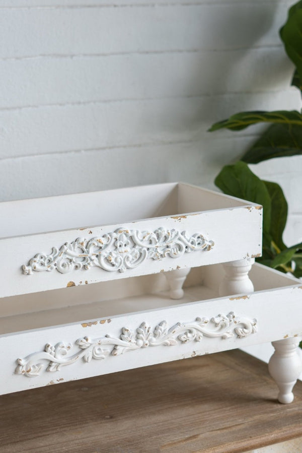 English Elm S/2 French Country Fir Wood Resin Risers Scrollwork Turned Legs Distressed Finish B2768P534880