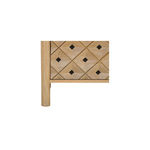 English Elm Dresser, Solid Mango Wood Hand Carved Geometric Relief Six Drawer Bohemian Bedroom B2769P516013