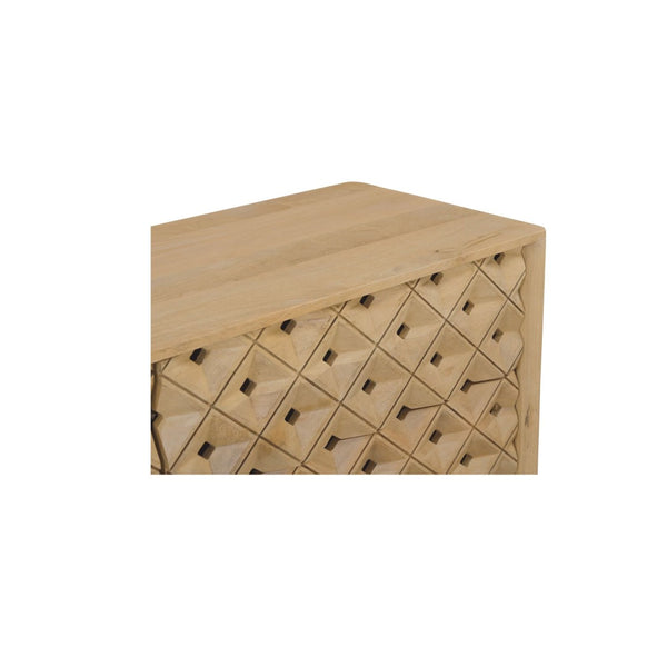 English Elm Dresser, Solid Mango Wood Hand Carved Geometric Relief Six Drawer Bohemian Bedroom B2769P516013