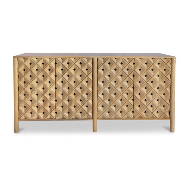 English Elm Sideboard, Handcrafted Mango Wood Geometric Relief Carved Front for Dining or Entryway B2769P516014