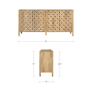 English Elm Sideboard, Handcrafted Mango Wood Geometric Relief Carved Front for Dining or Entryway B2769P516014