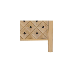 English Elm Sideboard, Handcrafted Mango Wood Geometric Relief Carved Front for Dining or Entryway B2769P516014