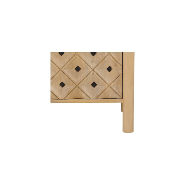 English Elm Sideboard, Handcrafted Mango Wood Geometric Relief Carved Front for Dining or Entryway B2769P516014