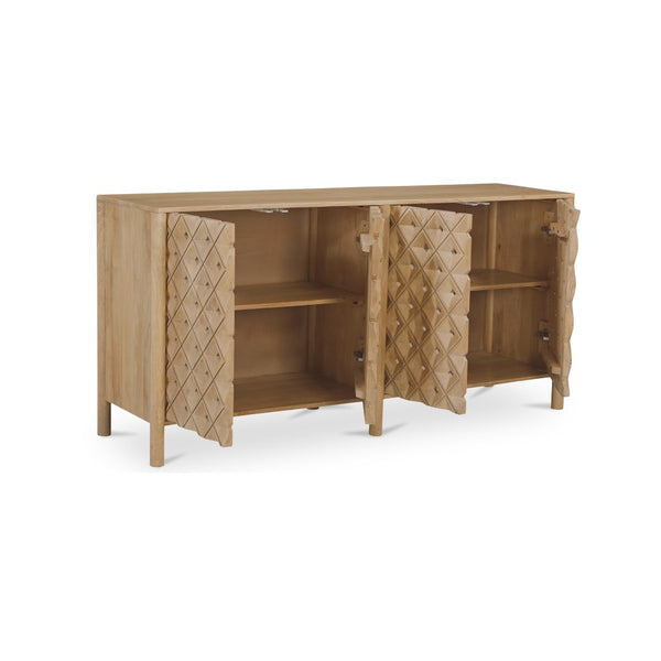 English Elm Sideboard, Handcrafted Mango Wood Geometric Relief Carved Front for Dining or Entryway B2769P516014