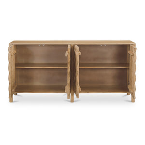 English Elm Sideboard, Handcrafted Mango Wood Geometric Relief Carved Front for Dining or Entryway B2769P516014