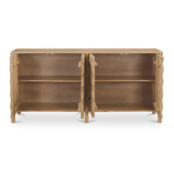 English Elm Sideboard, Handcrafted Mango Wood Geometric Relief Carved Front for Dining or Entryway B2769P516014