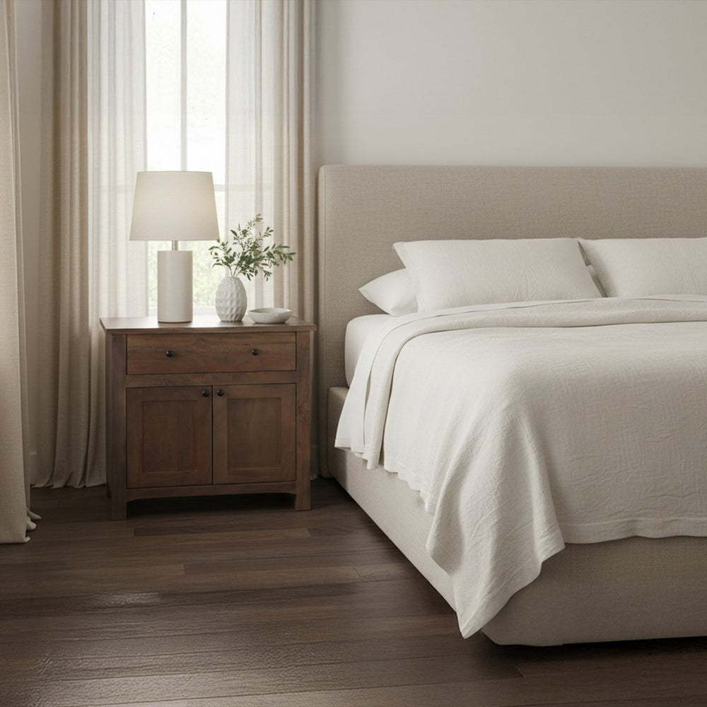 English Elm Nightstand, Reclaimed Neem Wood Wireless Charging Traditional Cabinet Farmhouse Bedroom B2769P516497