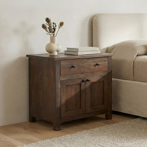 English Elm Nightstand, Reclaimed Neem Wood Wireless Charging Traditional Cabinet Farmhouse Bedroom B2769P516497