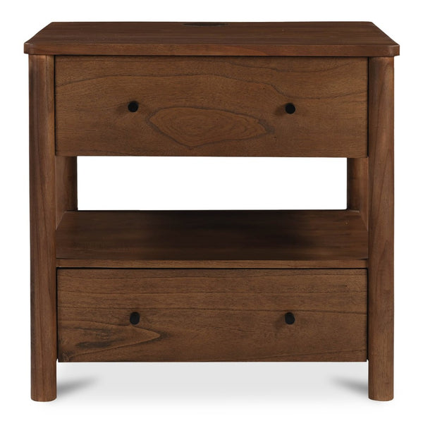 English Elm Nightstand, Solid Neem Wood Two Drawer Design with Wireless Charging for Bedroom B2769P516498
