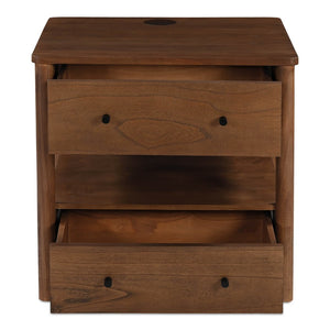 English Elm Nightstand, Solid Neem Wood Two Drawer Design with Wireless Charging for Bedroom B2769P516498