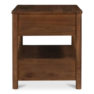 English Elm Nightstand, Solid Neem Wood Two Drawer Design with Wireless Charging for Bedroom B2769P516498