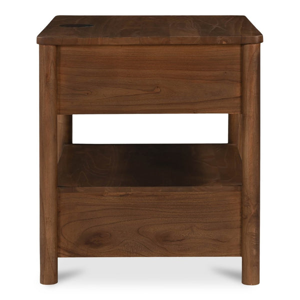 English Elm Nightstand, Solid Neem Wood Two Drawer Design with Wireless Charging for Bedroom B2769P516498