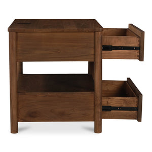 English Elm Nightstand, Solid Neem Wood Two Drawer Design with Wireless Charging for Bedroom B2769P516498