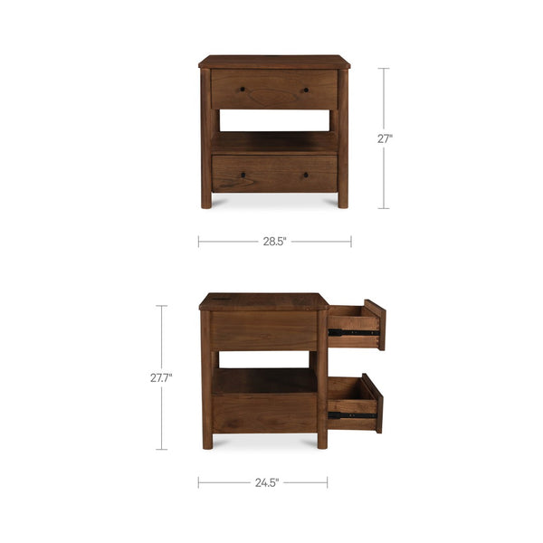 English Elm Nightstand, Solid Neem Wood Two Drawer Design with Wireless Charging for Bedroom B2769P516498
