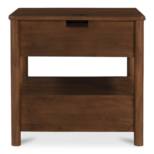 English Elm Nightstand, Solid Neem Wood Two Drawer Design with Wireless Charging for Bedroom B2769P516498