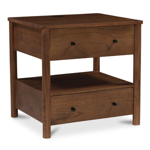 English Elm Nightstand, Solid Neem Wood Two Drawer Design with Wireless Charging for Bedroom B2769P516498