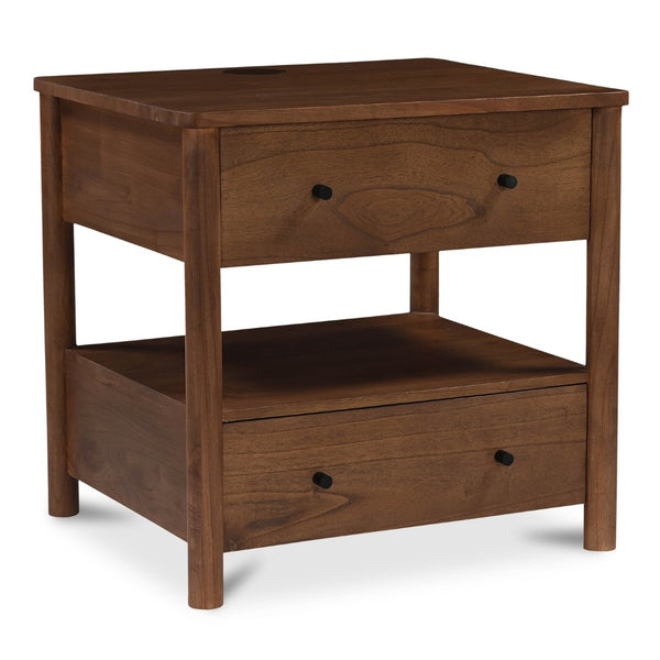 English Elm Nightstand, Solid Neem Wood Two Drawer Design with Wireless Charging for Bedroom B2769P516498