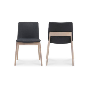 English Elm Dining Chairs Set of 2 Solid White Oak Frame Mid-century Upholstered Curved Seat Grey - A B2769P516499