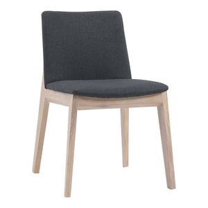 English Elm Dining Chairs Set of 2 Solid White Oak Frame Mid-century Upholstered Curved Seat Grey - A B2769P516499