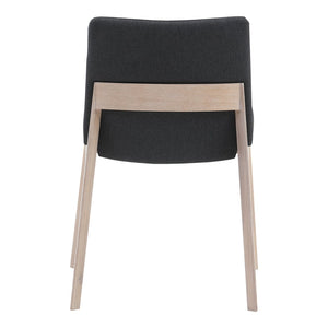 English Elm Dining Chairs Set of 2 Solid White Oak Frame Mid-century Upholstered Curved Seat Grey - A B2769P516499