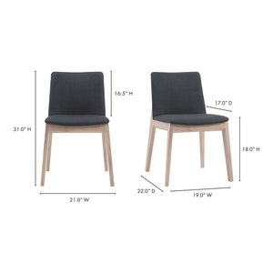 English Elm Dining Chairs Set of 2 Solid White Oak Frame Mid-century Upholstered Curved Seat Grey - A B2769P516499