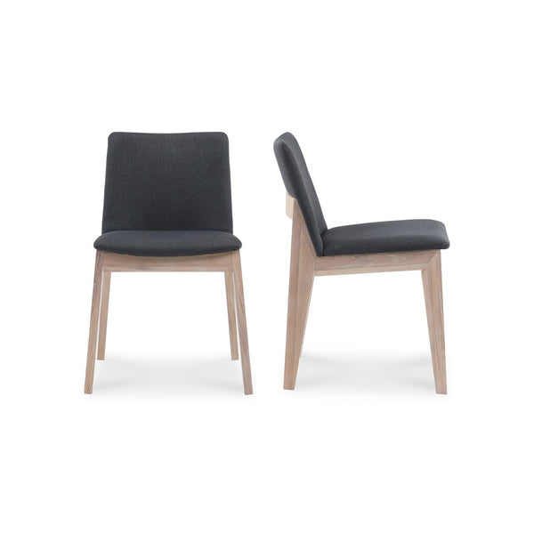 English Elm Dining Chairs Set of 2 Solid White Oak Frame Mid-century Upholstered Curved Seat Grey - A B2769P516499