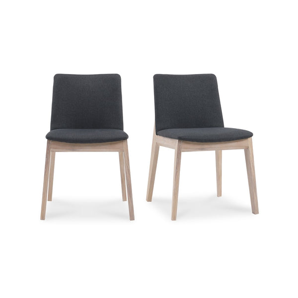 English Elm Dining Chairs Set of 2 Solid White Oak Frame Mid-century Upholstered Curved Seat Grey - A B2769P516499
