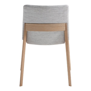 English Elm Dining Chairs Set of 2 Solid White Oak Frame Mid-century Upholstered Curved Seat Grey - B B2769P516500