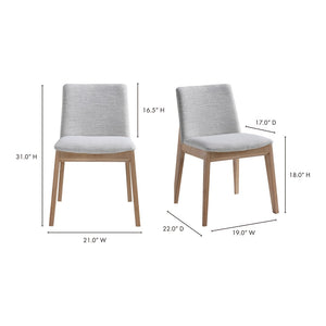 English Elm Dining Chairs Set of 2 Solid White Oak Frame Mid-century Upholstered Curved Seat Grey - B B2769P516500