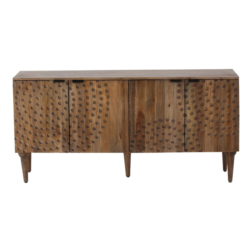 English Elm Sideboard Solid Mango Wood Hand Carved Relief Doors with Tapered Legs for Dining Rooms B2769P516506
