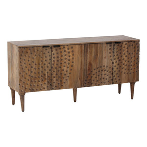 English Elm Sideboard Solid Mango Wood Hand Carved Relief Doors with Tapered Legs for Dining Rooms B2769P516506