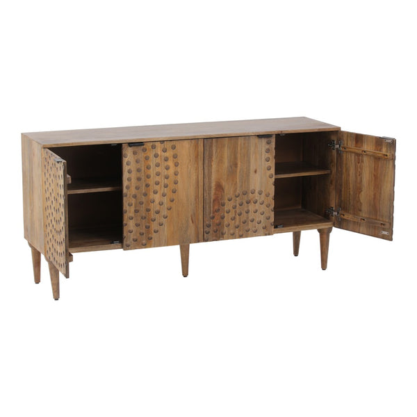 English Elm Sideboard Solid Mango Wood Hand Carved Relief Doors with Tapered Legs for Dining Rooms B2769P516506