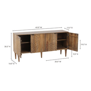 English Elm Sideboard Solid Mango Wood Hand Carved Relief Doors with Tapered Legs for Dining Rooms B2769P516506