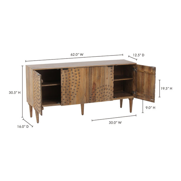 English Elm Sideboard Solid Mango Wood Hand Carved Relief Doors with Tapered Legs for Dining Rooms B2769P516506