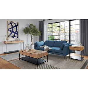 English Elm Console Solid Teak Wood Iron Frame Entryway Table with Two Drawers and Open Shelf B2769P516507