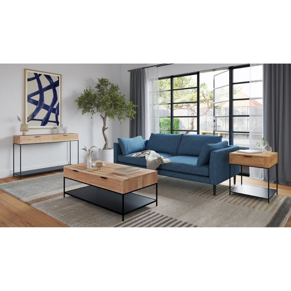 English Elm Console Solid Teak Wood Iron Frame Entryway Table with Two Drawers and Open Shelf B2769P516507