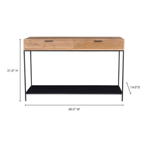 English Elm Console Solid Teak Wood Iron Frame Entryway Table with Two Drawers and Open Shelf B2769P516507