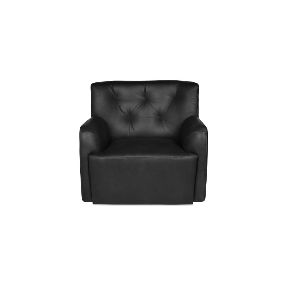 English Elm Accent Swivel Club Chair Top Grain Leather Button Tufted High Back Rubberwood Base B2769P516521