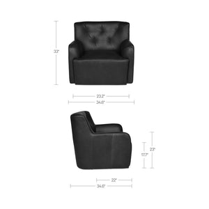 English Elm Accent Swivel Club Chair Top Grain Leather Button Tufted High Back Rubberwood Base B2769P516521