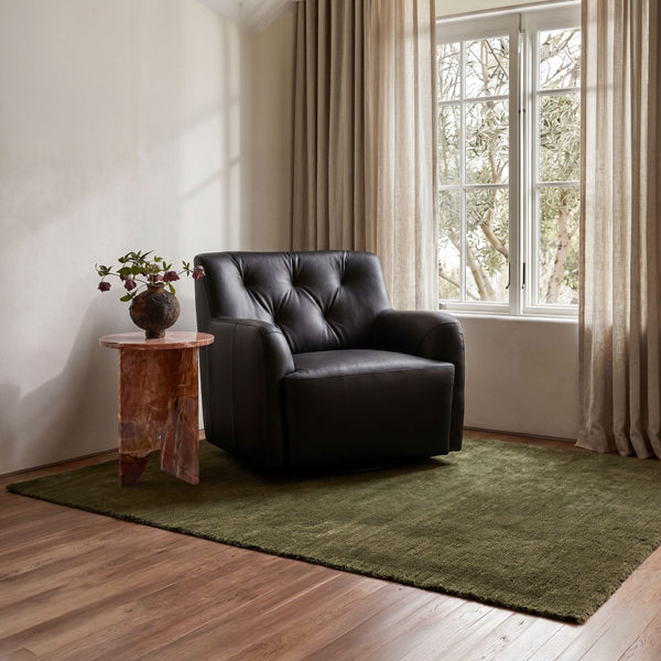 English Elm Accent Swivel Club Chair Top Grain Leather Button Tufted High Back Rubberwood Base B2769P516521