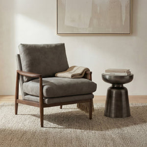 English Elm Occasional Leather Accent Chair Solid Walnut Frame Mid-century Sculptural Lounge Seat B2769P516523