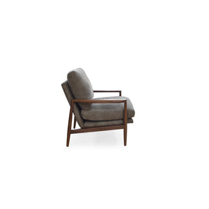 English Elm Occasional Leather Accent Chair Solid Walnut Frame Mid-century Sculptural Lounge Seat B2769P516523