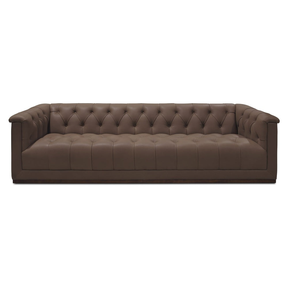 English Elm Sofa, Three Seat Top Grain Leather Tufted Back Matte Brown Mid Century Living Room B2769P516524