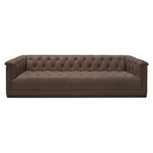English Elm Sofa, Three Seat Top Grain Leather Tufted Back Matte Brown Mid Century Living Room B2769P516524