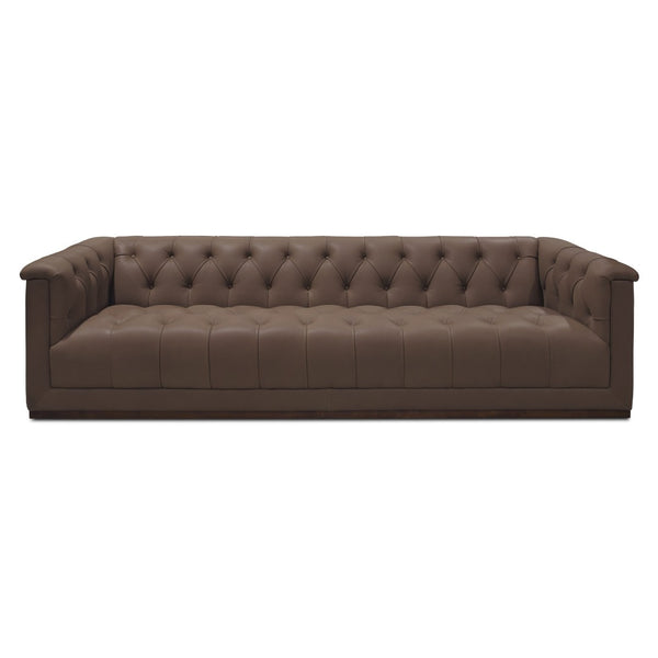 English Elm Sofa, Three Seat Top Grain Leather Tufted Back Matte Brown Mid Century Living Room B2769P516524