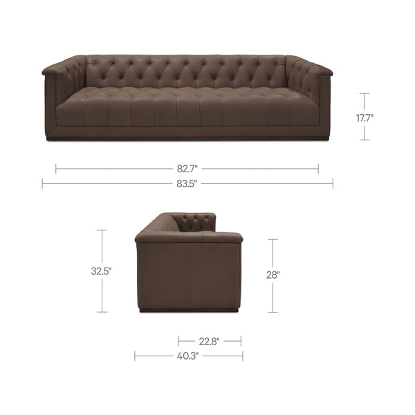 English Elm Sofa, Three Seat Top Grain Leather Tufted Back Matte Brown Mid Century Living Room B2769P516524
