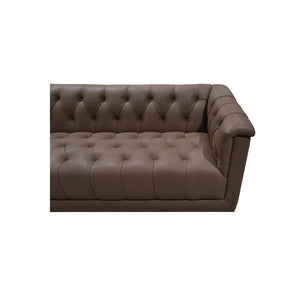 English Elm Sofa, Three Seat Top Grain Leather Tufted Back Matte Brown Mid Century Living Room B2769P516524