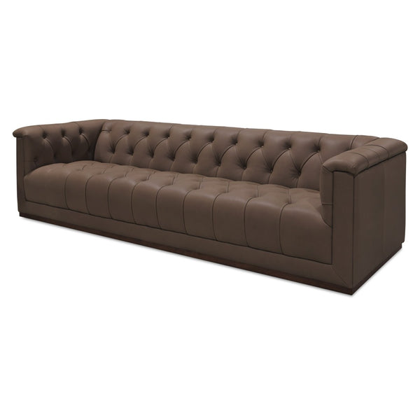 English Elm Sofa, Three Seat Top Grain Leather Tufted Back Matte Brown Mid Century Living Room B2769P516524