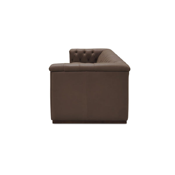 English Elm Sofa, Three Seat Top Grain Leather Tufted Back Matte Brown Mid Century Living Room B2769P516524