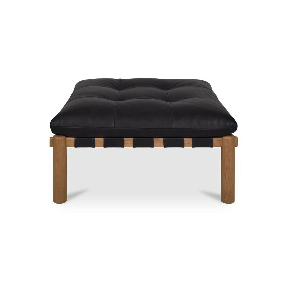 English Elm Ottoman, Solid Oak Legs Top Grain Leather Tufted Square Living Room Focal Piece Black B2769P516526